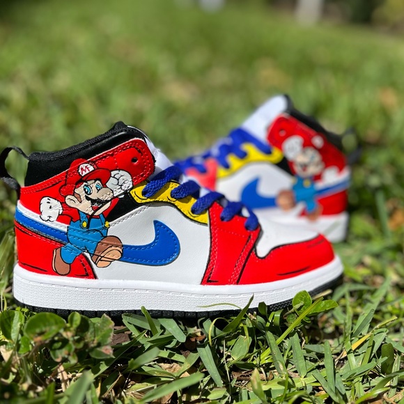 Custom Air Jordan 1 Mid Mario Kid Toddler Birthday Shoes - Picture 3 of 5
